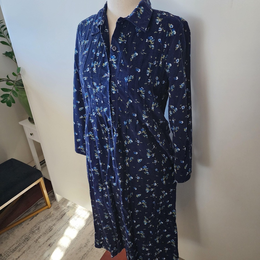 M dark navy blue corduroy dress 90s vintage collared button front shirt dress - Picture 6 of 10